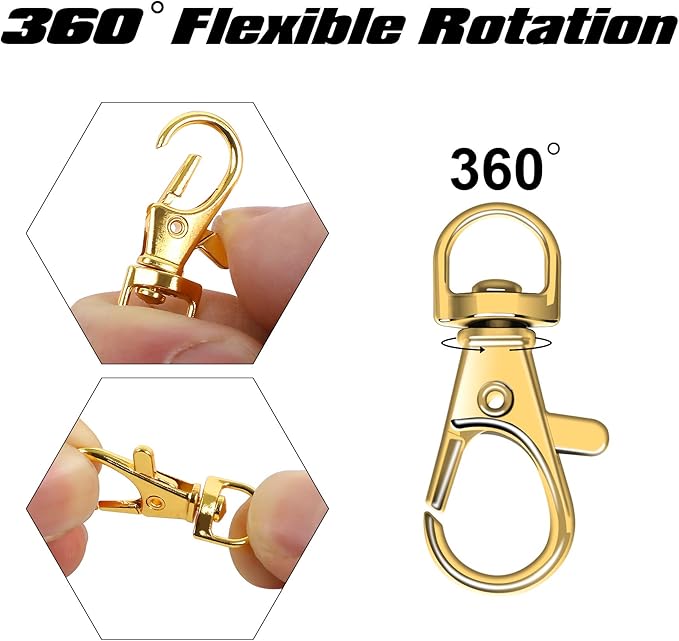 SANNIX 60pcs Gold Swivel Snap Hooks with Key Rings,Keychain Clip Hooks, Key Chain Rings, Lobster Claw Clasps for Lanyard Clip Jewelry Making Crafts