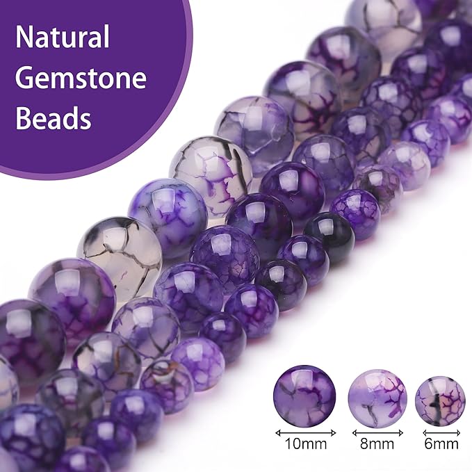8mm Natural Stone Beads for Jewelry Making,Purple Dragon Vein Agate Polished Smooth Round Gemstone Beads for Bracelet Necklace 15 Inch