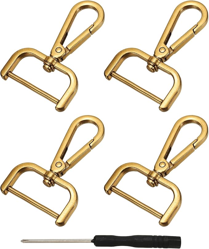 YELARXI Swivel Clasps Hook, 1-1/4 Inch ID Detachable Snap Hook W/Screw Bar D Ring Claw Clasp with Screwdriver Fit for Lanyard Bag Leather Craft Purse Hardware DIY Bag (4 Pack, Dark Gold)