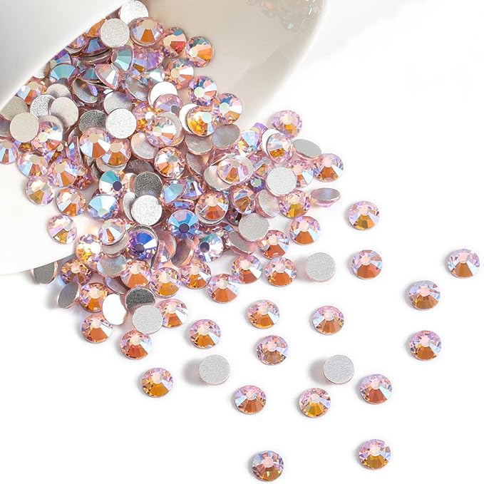 Beadsland 2880pcs Flat Back Crystal Rhinestones Round Gems for Nail Art and Craft Glue Fix,Light Pink AB,SS4,1.5-1.7mm
