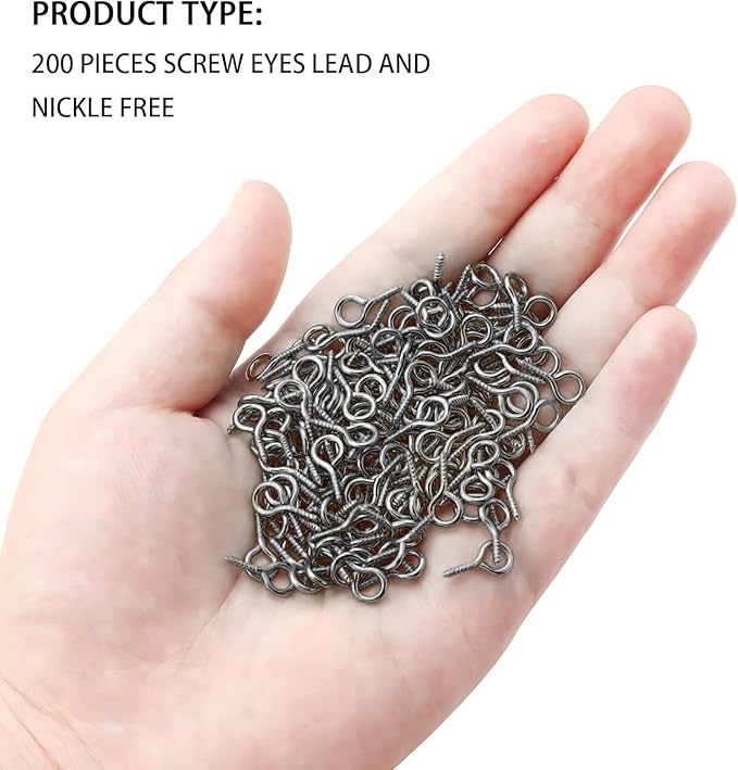 Metal Screw Eye Pins Hooks 0.55inch/7X14mm Heavy Duty Screw Eye Pins for DIY Jewelry Making Gun Black Plated Eye Bolt Arts & Crafts Project 200 Pcs/lot