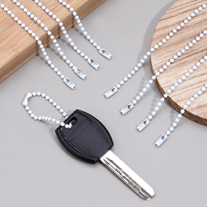 Lemonkey 20Pcs Ball Beads Chain Bulk,White Keychain Rings Metal 4 Inch Dog Tag Metal Small Chain with Connectors for Hanging Decoration