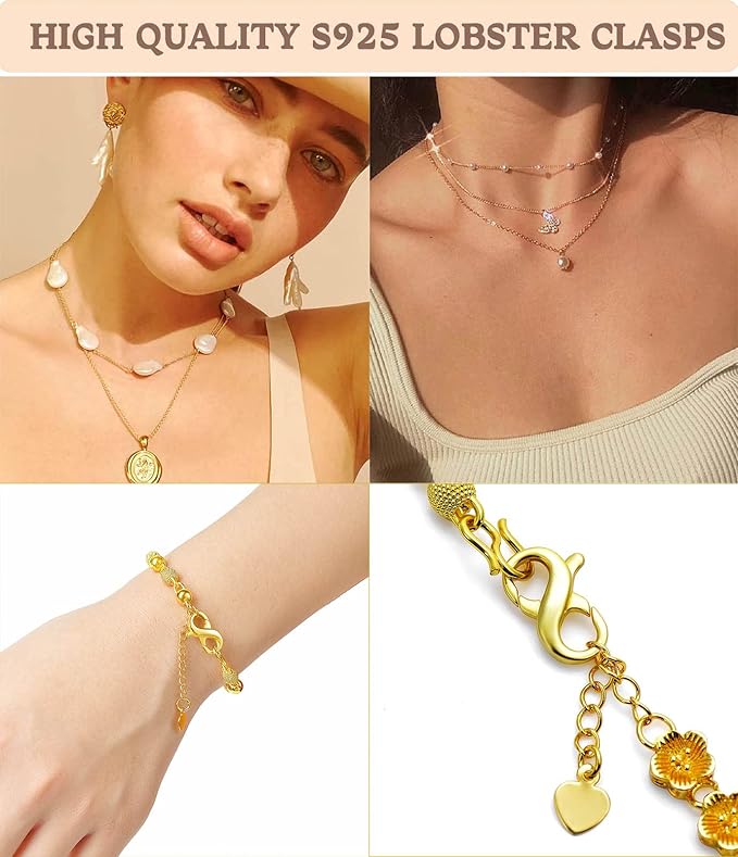 Dailyacc S925 Double Opening Lobster Clasp Sterling Silver and Gold Necklace Bracelet Extender Clasps and Closures for DIY Jewelry