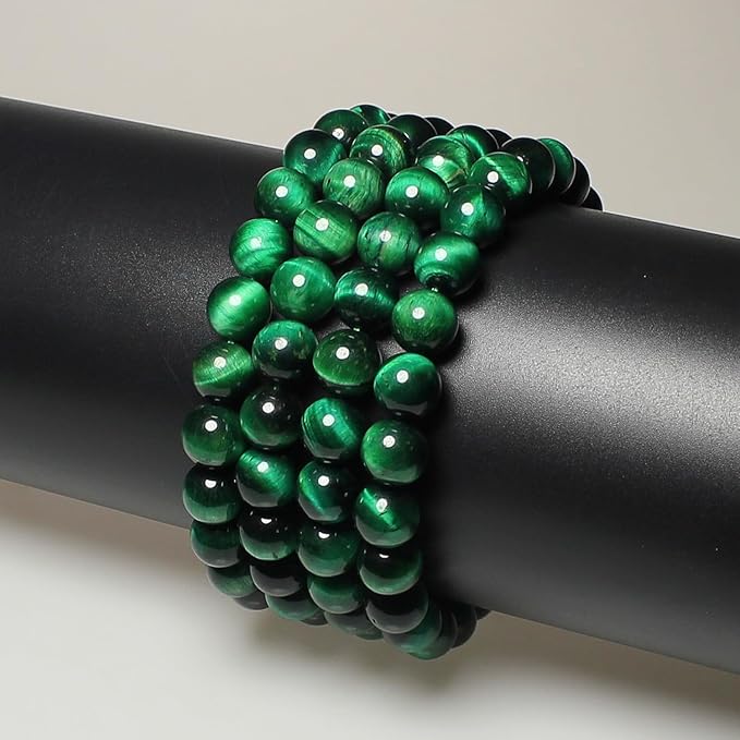 MJDCB Stone Beads 12mm 30pcs Round Green Tiger's Eye Loose Gemstone Bead Charms for Jewelry Making Bracelet Necklace Earring Pendant