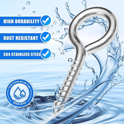 4PCS 4 inches Screw Eyes M8 304 Stainless Steel Eye Screws, Heavy Duty Screw, Eye Hooks Screw Eye Bolts Eye Hooks Screw, Indoor & Outdoor Uses (4, M8-4inch)