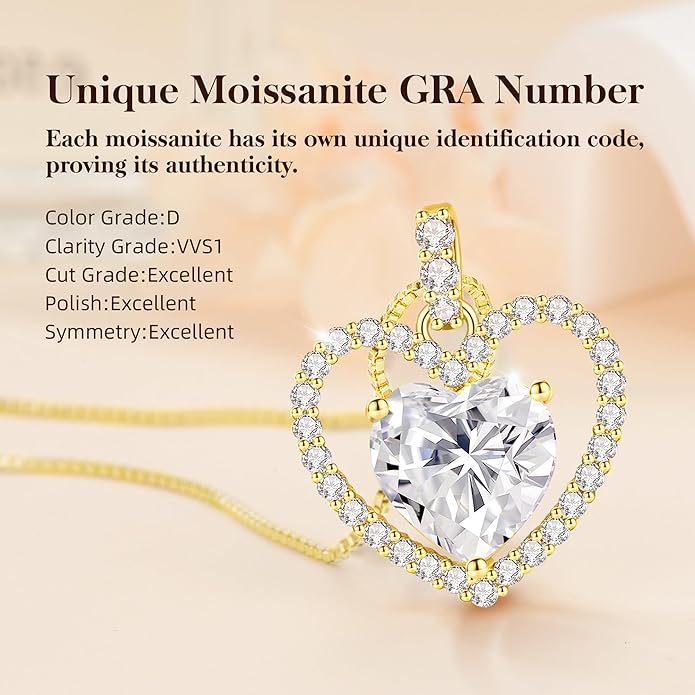 geweio 2CT Moissanite Heart Necklace for Women Wife in Gift Box,S925 Sterling Silver Jewelry for Women,Anniversary Birthday Present for Wife Her Girlfriend,18K Gold/White Gold Filled