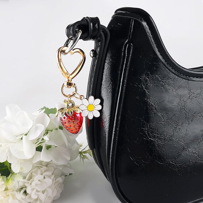 Bag Charms for Handbag Cherry Strawberry Bow Keychain Cute Purse Charms Accessories for Women Tote Bag Fruit Charm
