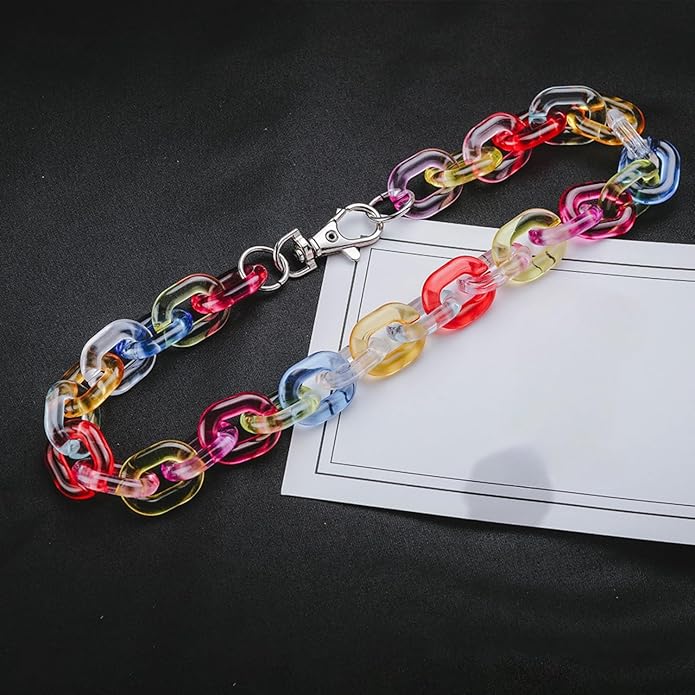 Punk Acrylic Colorful Leopard Print Clear Chain Necklace Rainbow Thick Paper Clip Necklace for Women Men Gift Hip Hop Geometric Bar Jewelry