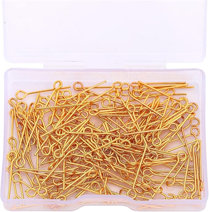 18K Gold Plated Open Eye Pins Non Tarnish 20mm 200pcs for Jewelry Making Findings