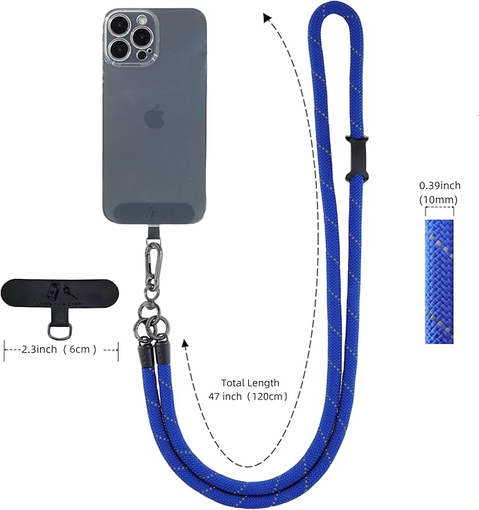 Cell Phone Lanyard Crossbody Rope Around the Neck Wrist Strap for Most Smartphone Case Headset Keychain Offices ID - Navy Reflective