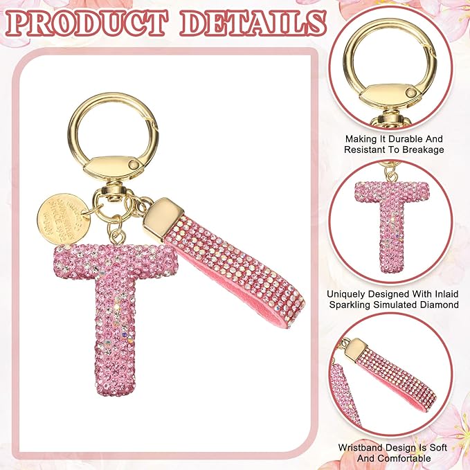 PATIKIL Initial Letter Keychain, Cute Sparkly Rhinestone Key Chain Alphabet Charm for Car Keys Handbags Purse