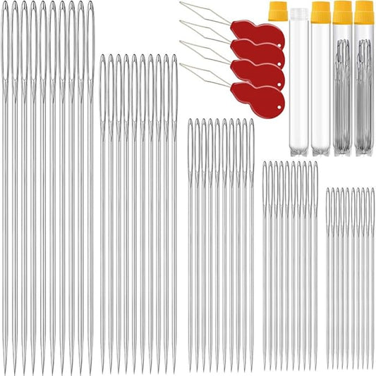 100 Pack Premium Large Eye Needles for Hand Sewing with Needle Threaders, Assorted Sizes, Embroidery Needles for Hand Sewing, Sewing Needles Large Eye, Big Eye Needle