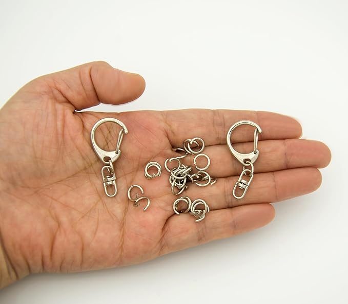 50 Sets Lobster Claw Clasps Keychain Clip D-snap Hook Clips with Swivel Snap and Open Jump Rings for Silver DIY Making Trinket Crafts Diameter 0.7inch (18mm)