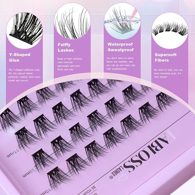 Natural Self Adhesive Lashes Clusters 80Pcs Self Adhesive Eyelashes Press On Lashes No Glue Needed 10-14mm Pre Glued No Glue Needed No Remover No Residue