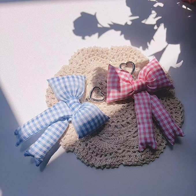 Pink Bow Keychain Bag Charms Y2K Bowknot Plaid Keychains Coquette Aesthetic Purse Handbag Backpacks Charms