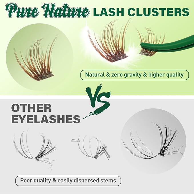 KEYYOU Natural Lash Clusters Wispy Eyelash Clusters 144 pcs Cluster Eyelash Extensions D Curl Individual Lashes 8-16MIX Mix Length Light and Natural Lashes Look with Thin Lash (N03-Brown-8-16MIX-D)