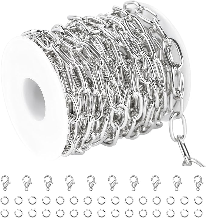 5 Meters Paperclip Chain for Jewelry Making Lightweight Aluminum Necklace Bracelet Chains for Women and Men Oval Link with Jewelry Findings
