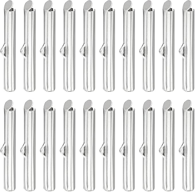 uxcell 100Pcs Slide on End Clasps, 30mm Tube Ball Bead Slider Crimp Ends for Multi-Strand DIY Craft Making, Silver White
