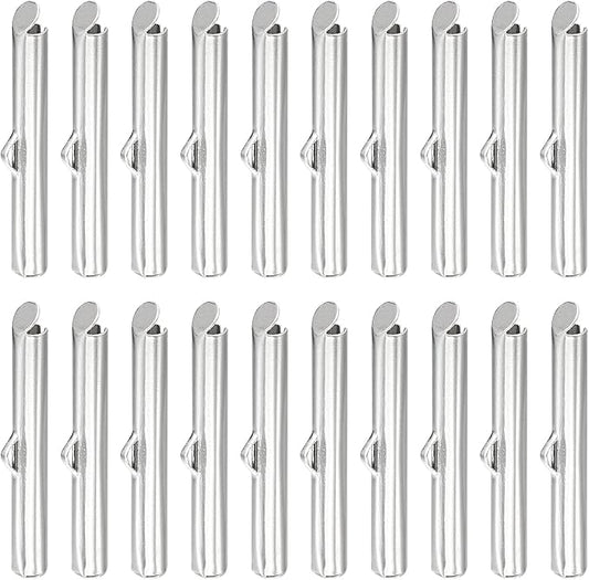 uxcell 100Pcs Slide on End Clasps, 30mm Tube Ball Bead Slider Crimp Ends for Multi-Strand DIY Craft Making, Silver White