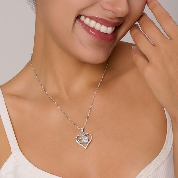 OOBEE Birthstone Necklaces for Women, 925 Sterling Silver Gemstone Fine Love Heart Moissanite Necklace, Ideal Birthday Anniversary Mothers Day Jewelry Gifts for Wife Mom Girlfriend Her