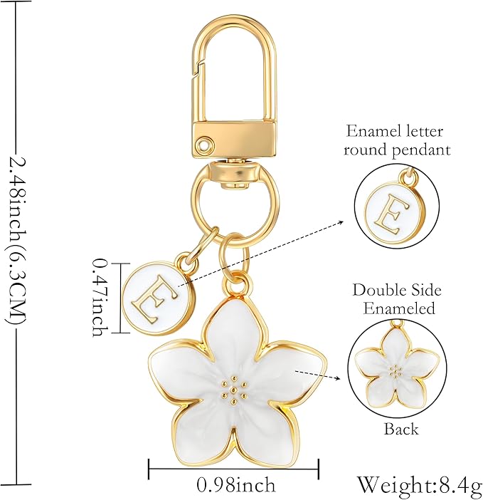 XGALBLA Cute Flower Initial Letter Keychain for Women, Flower Charms, Bag & Purse Charms for Handbags & Backpacks Accessories