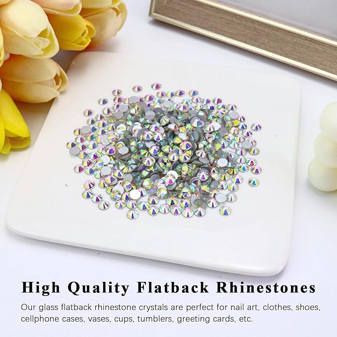 1440PCS SS16 Crystal AB Flatback Rhinestones Round Gems for Nail Art and Craft Clothes, Glue Fix Crystal Glass Diamond Stones (3.8-4.0mm)