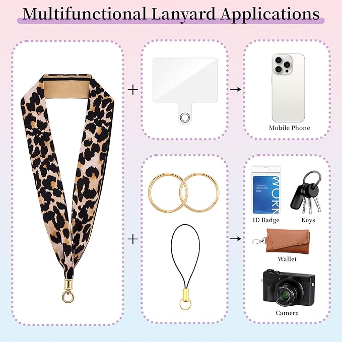 ZOOEASS Phone Lanyard Charm with Tether Tab Neck Lanyards for ID Badges Car Key Women Cute Scarf Keychain Strap Around Neck