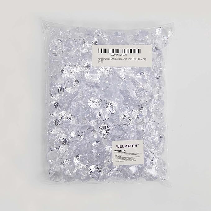 WELMATCH Clear Acrylic Diamond Vase Fillers 0.75 Pound - 180 pcs 3/4 Inch Wedding Party Event Banquet Birthday Decoration Crystals Gem Table Scatters (Clear 180 pcs)