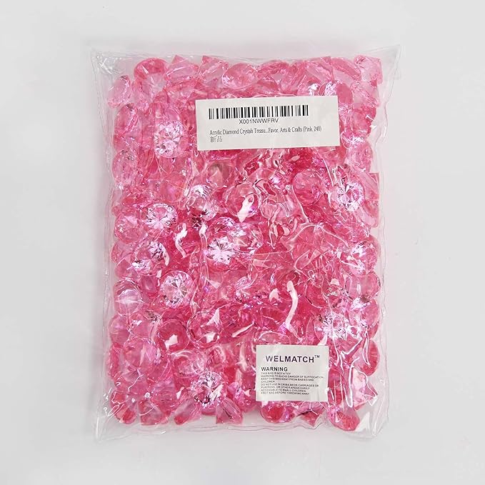 WELMATCH Pink Acrylic Diamond Vase Fillers 2 Pounds - 500 pcs 3/4 Inch Wedding Party Event Banquet Birthday Decoration Crystals Gem Table Scatters (Pink 500 pcs)