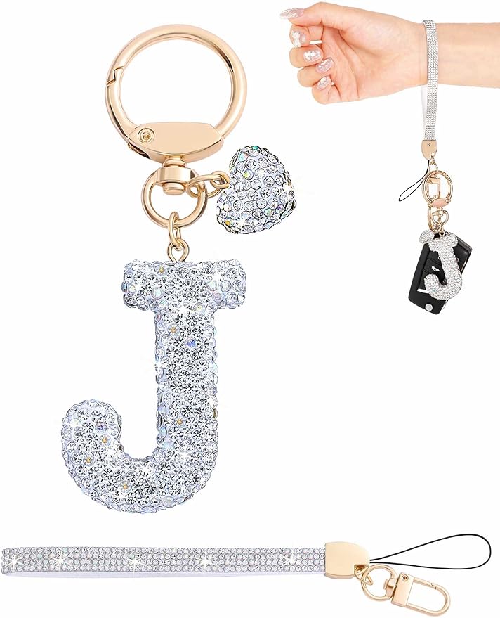 Initial Keychain for Women Girls,Bling Letter Key chain Initial with Heart,Pink Keychain Charms for Backpack Handbag