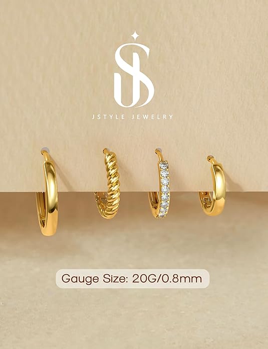 Jstyle Small Gold Hoop Earrings for Women Trendy 14K Gold Plated Huggie Earrings Hypoallergenic Cartilage Earring Stacks Cute Dainty Huggie Hoops Earring Sets for Multiple Piercing