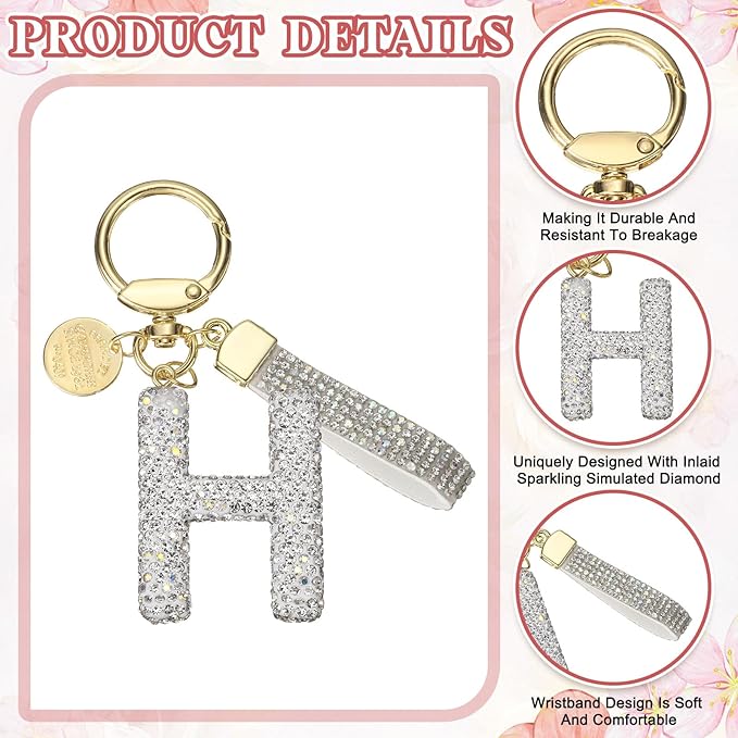 PATIKIL Initial Letter Keychain, Cute Sparkly Rhinestone Key Chain Alphabet Charm for Car Keys Handbags Purse