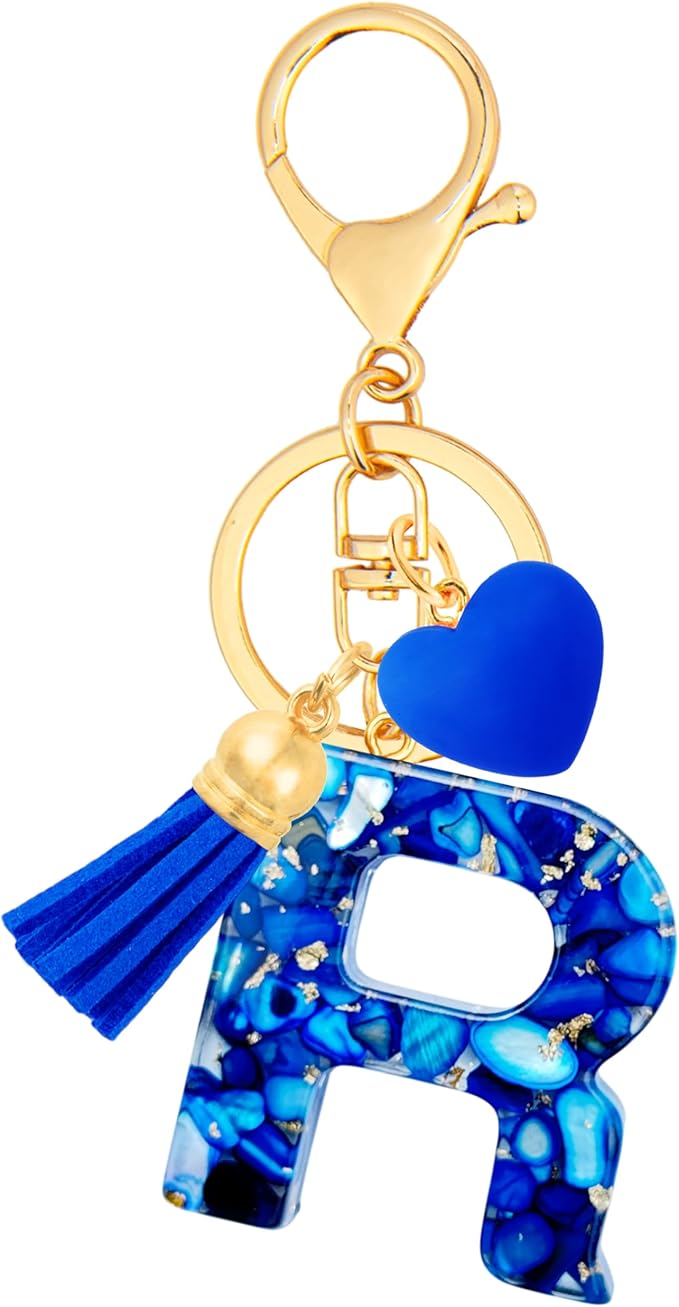 Initial Keychains for Women with Cute Heart Resin - Alphabet Letter Keychain for Bag, Backpacks, Purse or Car key