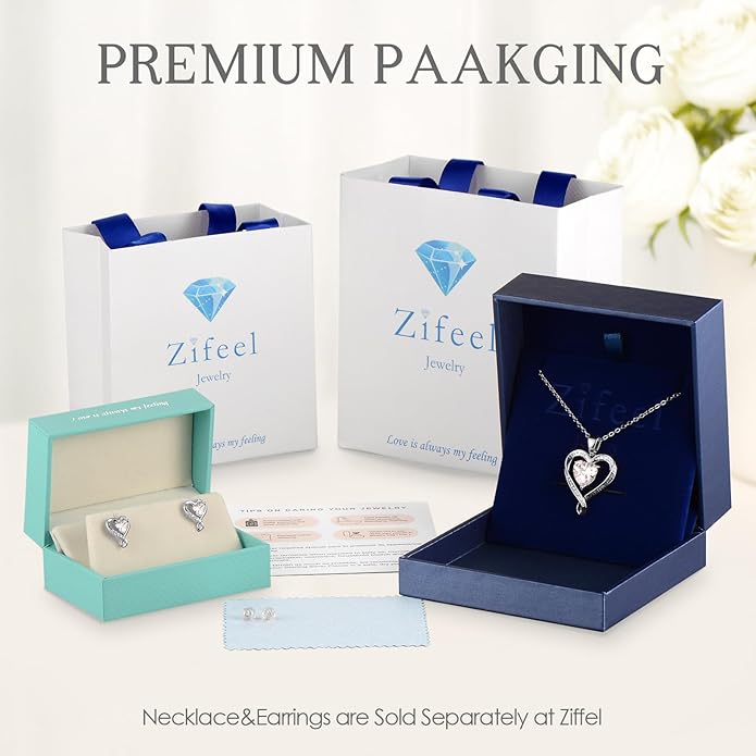 Zifeel Earrings for Women, S925 Sterling Silver Rose Gold Birthstone Heart Studs Earring for Girlfriend Wife, Anniversary Birthday Christmas Valentines Mothers Day Gifts Jewelry for Women Wife Her Mom