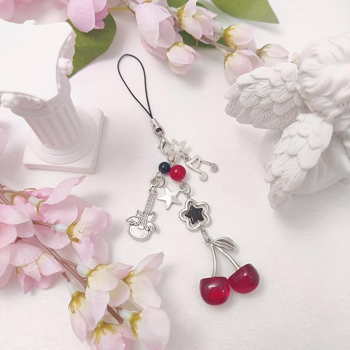 1-4PCS Cute Phone Charms Aesthetic Y2K Cell Phone Charms Strap Pink Strawberry Butterfly Star PhoneCharm Y2K Accessories for Bag Keychain Airpods Camera Pendants Decor