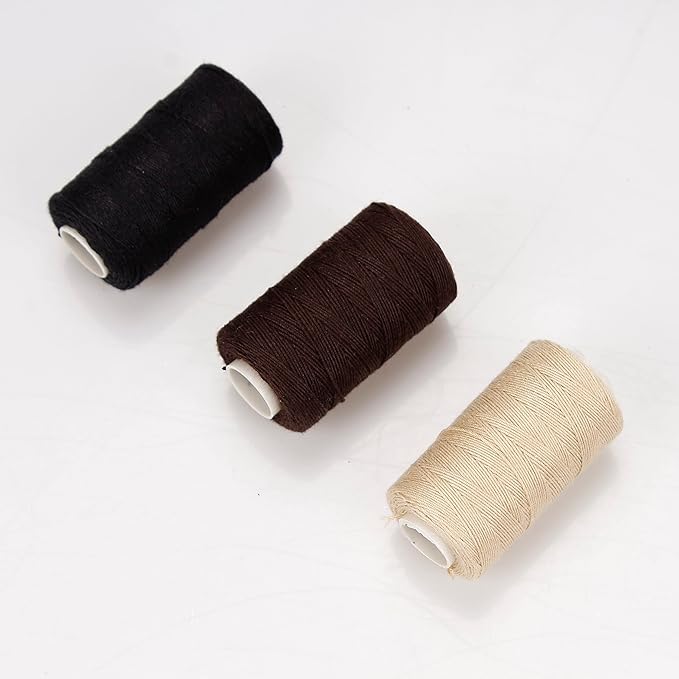 XCZYN Needle and Thread Set Professional Hair Extension Tools 10Pcs Curved Needle with 3Pcs Black Brown Beige Threads for Making Wig DIY Hand Sewing Hair Weave Extension (3 Thread, Mix Colors)