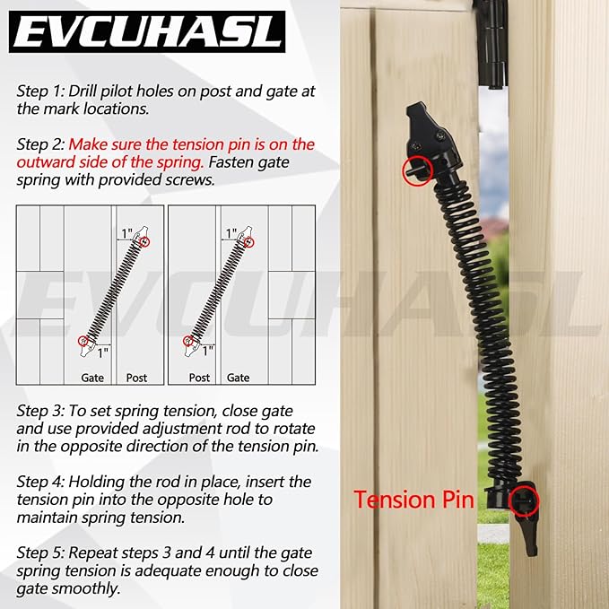 14" Gate Spring Self Closing Heavy Duty Door Springs to Close Door, Automatic Gate Closer with Adjustable Tools for Metal Gates, Wooden Fences and Vinyl Fence Gates(Black, 1 Pack)