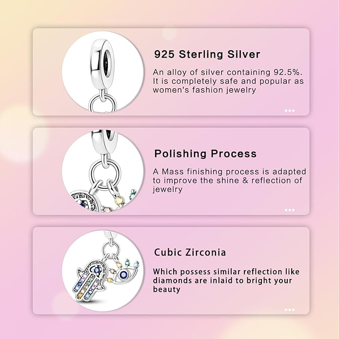 Hamsa Hand Dragon Bible Cross Prayer Charm 925 Sterling Silver Charms Fits Women's Charm Bracelet and Necklace Bead Charms Jewelry Gifts for Sister Friend