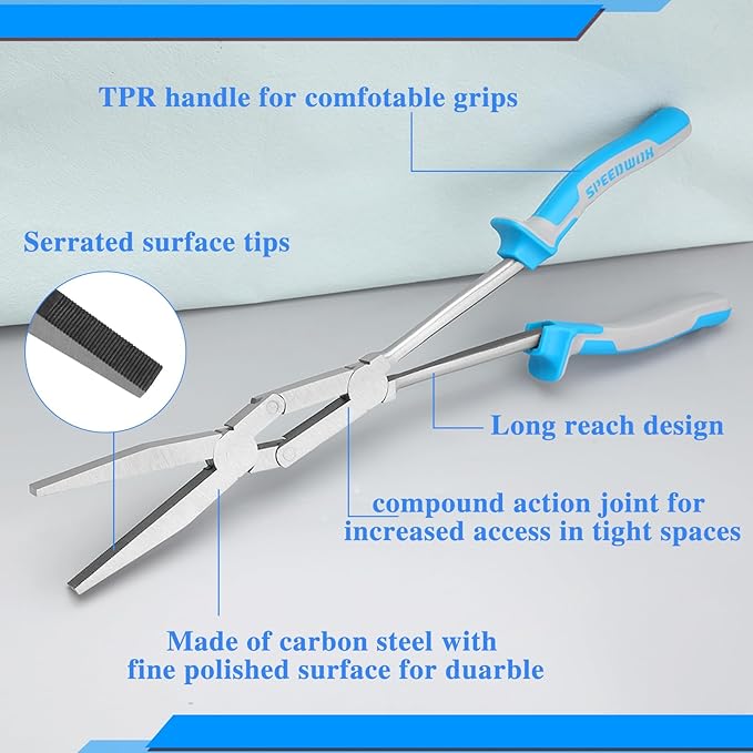 SPEEDWOX 13-Inch Double-Joint Pliers - Serrated Jaw Dual Pivot Long Reach Compound Action Flat Nose Duckbill Pliers