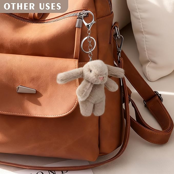 Bunny Keychain Plush 3.5'Inch Bag Charms Cute Stuff Mini Backpack Purse Charms Rabbit Key Chains Women Cute Girls Gift