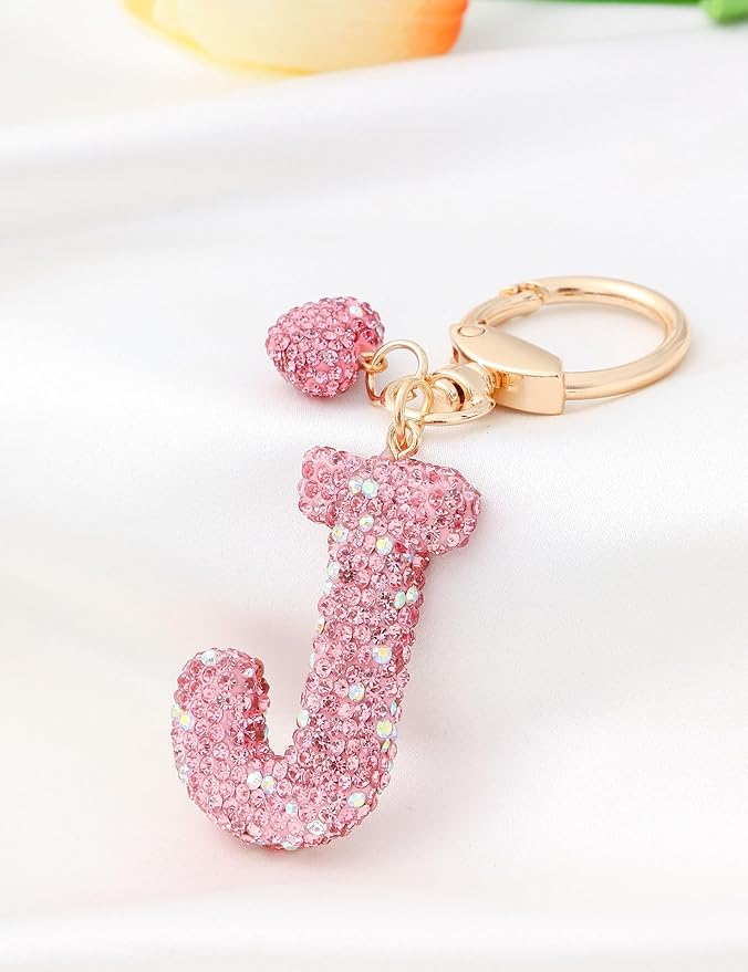 Initial Keychain for Women Girls,Bling Letter Key chain Initial with Heart,Pink Keychain Charms for Backpack Handbag