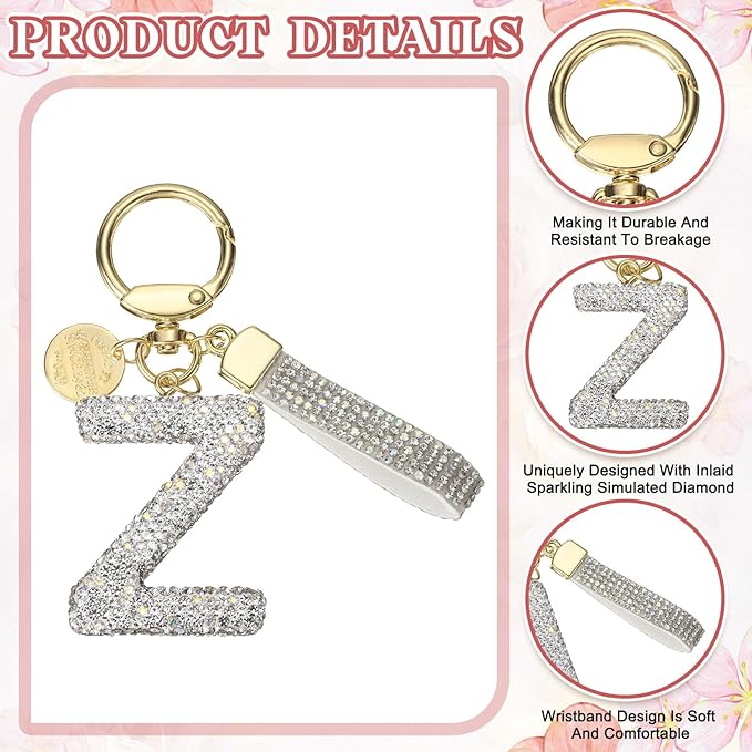 PATIKIL Initial Letter Keychain, Cute Sparkly Rhinestone Key Chain Alphabet Charm for Car Keys Handbags Purse