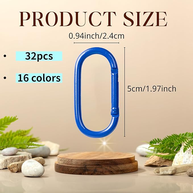 32Pcs Colorful Carabiner Clips,Oval Spring Clips Keychain Clip,Cute Carabiner Aluminum Hook Accessories Snap Link Key Chain Ring Hook