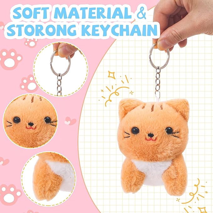 12 Pcs Mini Plush Kitty Set Stuffed Cats, Cat Party Favors with Keychain Gift Toys with Carton House, Kids Birthday Christmas Party Gift