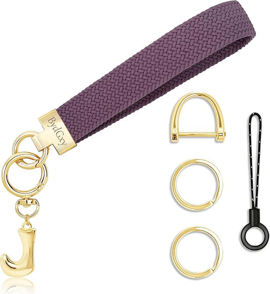 Stretchy Wristlet Initial Keychain, Key Chains Women Cute with Keyring, Llaveros para Mujer, Car Key Accessories