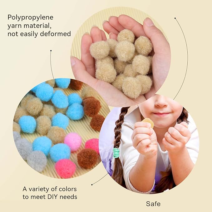 MORFEN 150 Pcs Pom Poms, 1 Inch Bright Beige Craft Pom Poms, Fuzzy Pompom Puff Balls, Small Pom Pom Balls for DIY Arts, Crafts Projects, Home Decorations