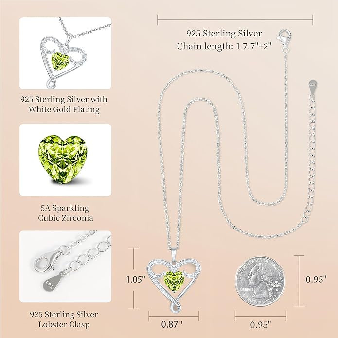 Yuelove Infinity Necklace for Women, 925 Sterling Silver Heart Necklace with 5A Zircon, White Gold Plated Adjustable Chain, Gift for Valentine's Day, Birthday, Anniversary for Wife, Girlfriend, Mom