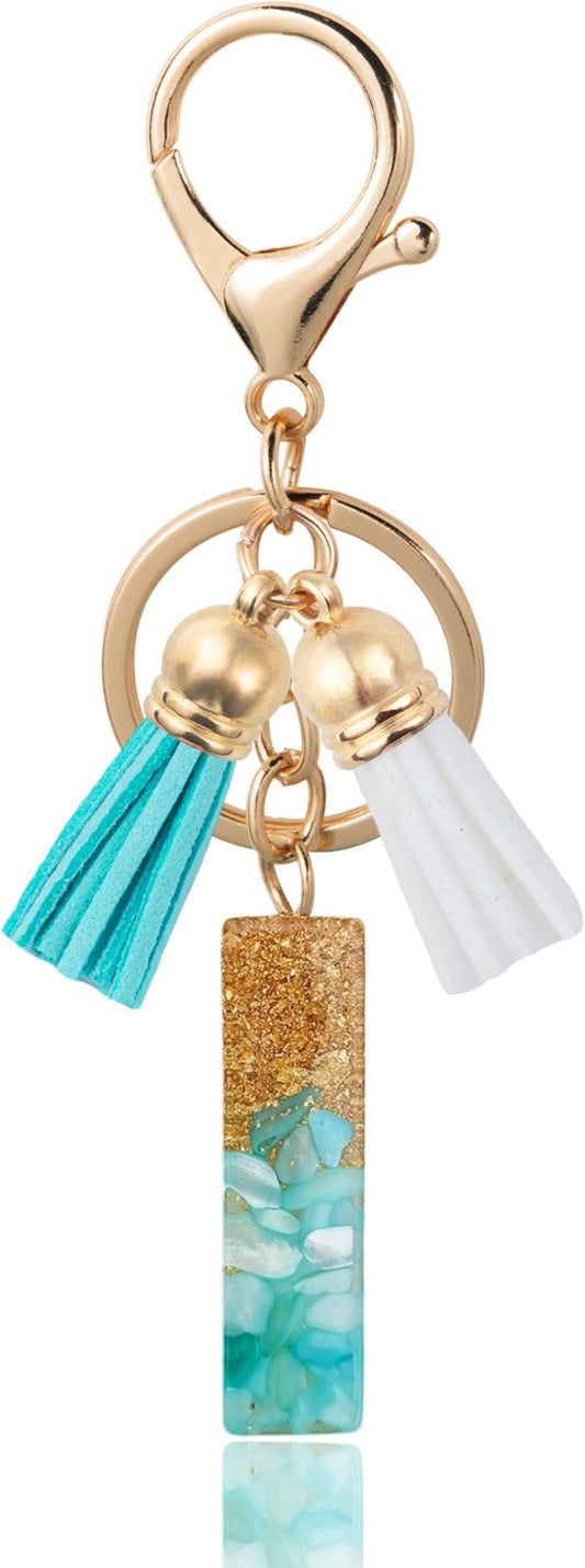Initial Letter Keychain Cute Resin with 2 PU Tassel, Letter Keychain for Backpack Charms, Initial Keychains for Women