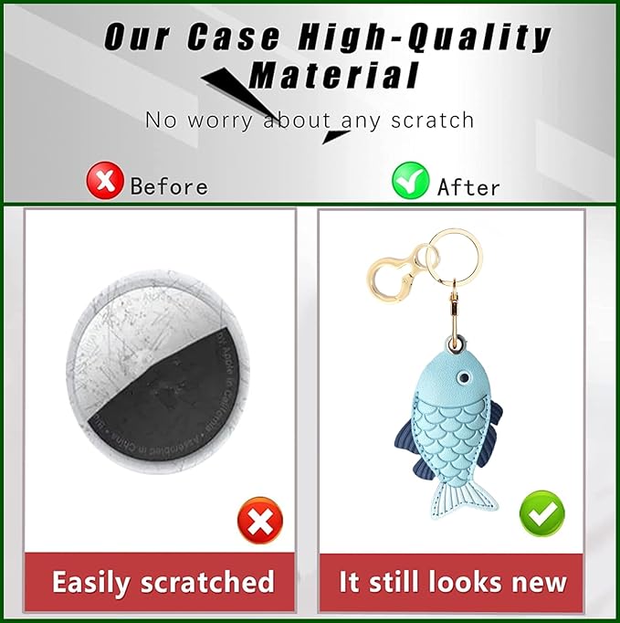 Leather Keychain Holder Case Compatible with AirTag,Cute Protective Cover with Keyring,Anti-Scratch Finder GPS Tracker Case for Wallet Keys,Bag,Pets(Fish Ching)