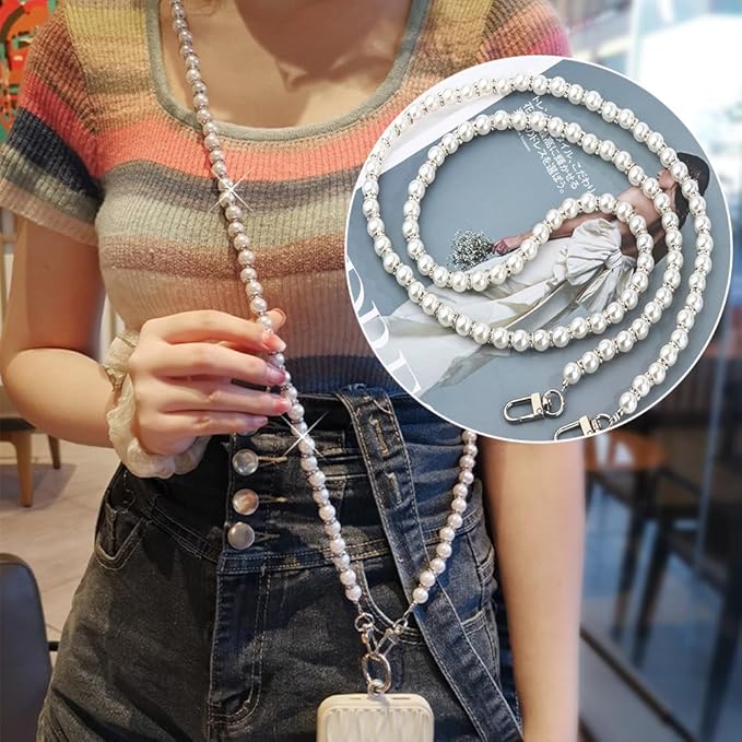 Crossbody Chain Cell Phone Lanyard - Universal Leather+Metal Shoulder Strap With Tether Patches (O)